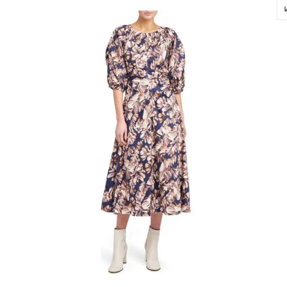 Navy Floral Midi Dress